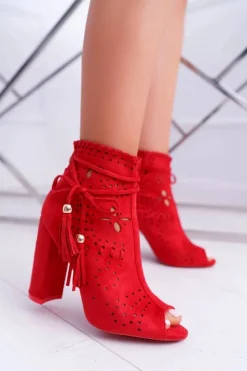 Damskie Boto Botki Damskie Na Słupku Zamszowe Czerwone Corinne