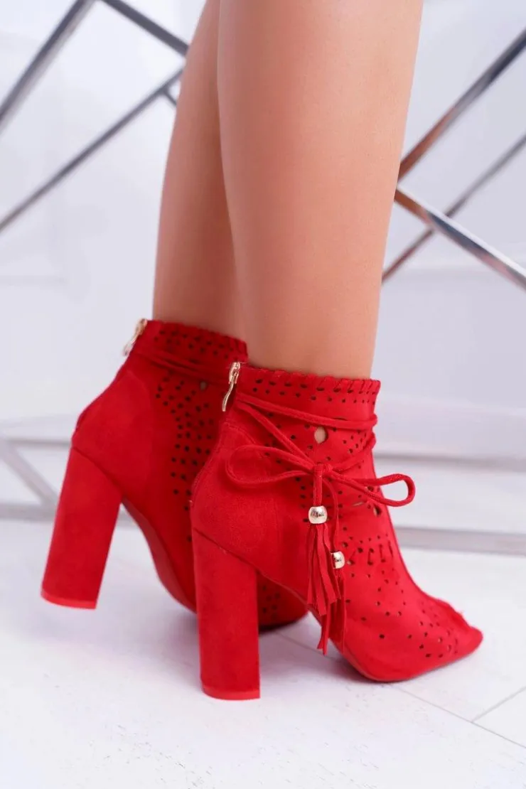 Damskie Boto Botki Damskie Na Słupku Zamszowe Czerwone Corinne