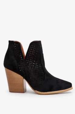 Damskie Boto Botki Damskie Na Słupku Zamszowe Ażurowe Czarne Shades