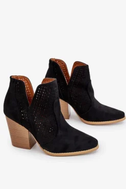 Damskie Boto Botki Damskie Na Słupku Zamszowe Ażurowe Czarne Shades