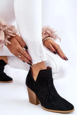 Damskie Boto Botki Damskie Na Słupku Zamszowe Ażurowe Czarne Shades