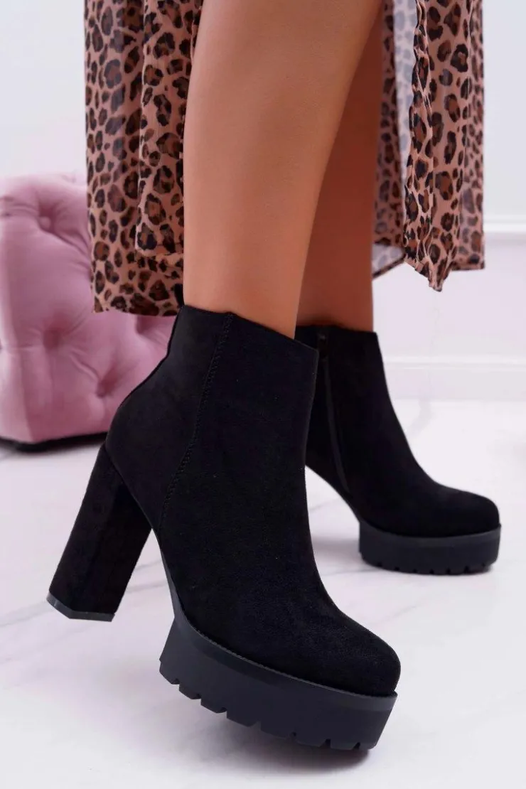 New Boto Botki Damskie na Słupku Zamszowe Czarne Jokano