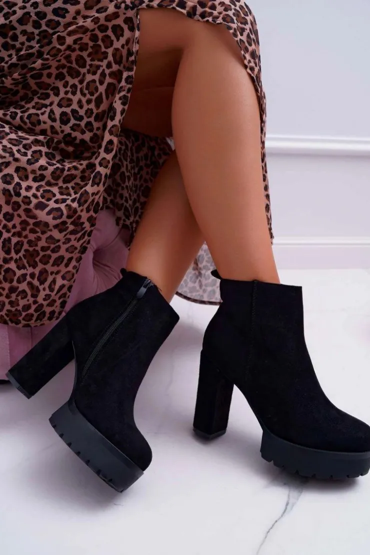 New Boto Botki Damskie na Słupku Zamszowe Czarne Jokano