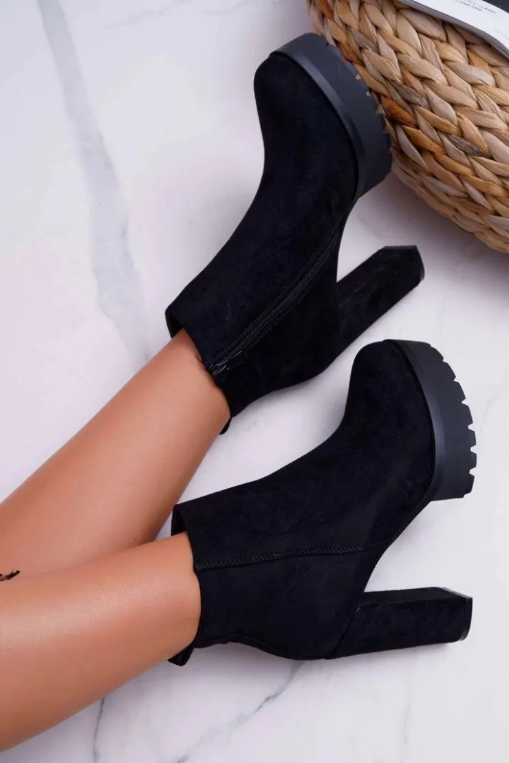 New Boto Botki Damskie na Słupku Zamszowe Czarne Jokano