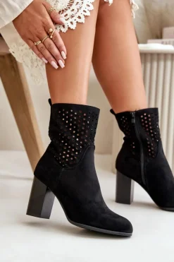 Boto Botki Na Słupku|Botki Na Obcasie*Botki Damskie Na Słupku Zapinane Na Zamek Czarne Meriadne