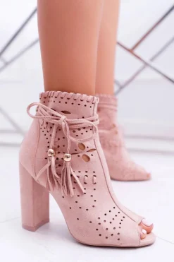 Boto Botki Na Słupku|Botki Zamszowe*Botki Damskie Na Słupku Zamszowe Różowe Corinne