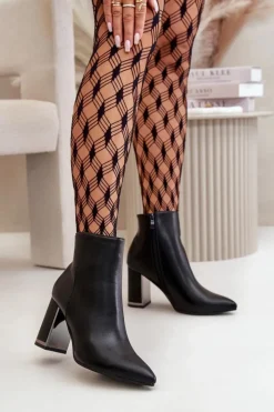 Boto Botki Na Słupku|Botki Na Obcasie*Botki Damskie Na Słupku Zapinane Na Zamek Ocieplane Eko Skórzane Czarne Mevair