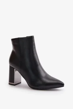 Boto Botki Na Słupku|Botki Na Obcasie*Botki Damskie Na Słupku Zapinane Na Zamek Ocieplane Eko Skórzane Czarne Mevair