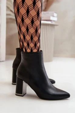 Boto Botki Na Słupku|Botki Na Obcasie*Botki Damskie Na Słupku Zapinane Na Zamek Ocieplane Eko Skórzane Czarne Mevair