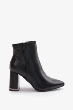 Boto Botki Na Słupku|Botki Na Obcasie*Botki Damskie Na Słupku Zapinane Na Zamek Ocieplane Eko Skórzane Czarne Mevair