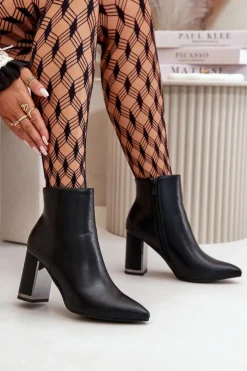 Boto Botki Na Słupku|Botki Na Obcasie*Botki Damskie Na Słupku Zapinane Na Zamek Ocieplane Eko Skórzane Czarne Mevair