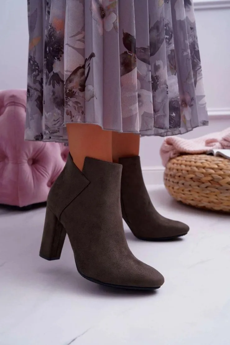 New Buty damskie Vinceza Botki Damskie Na Słupku Zamszowe Khaki Ruffle