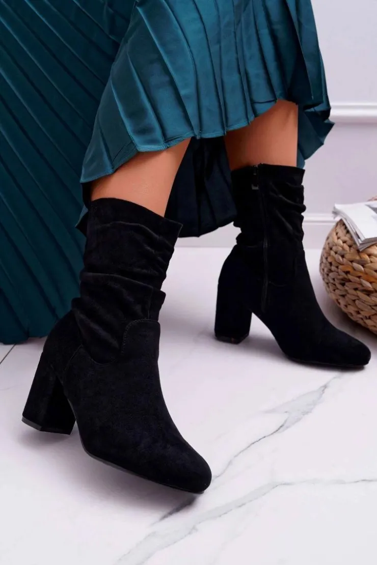 Sale Boto Botki Damskie Na Słupku Zamsz Czarne Endless