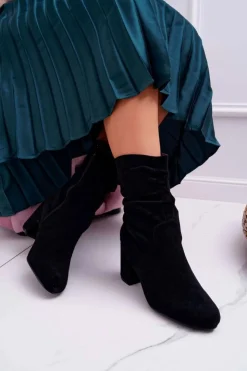 Sale Boto Botki Damskie Na Słupku Zamsz Czarne Endless
