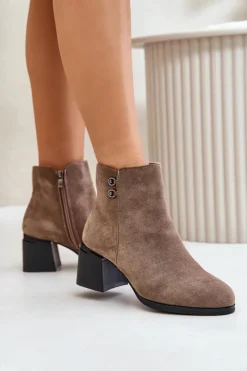 Boto Botki Na Słupku|Brązowe I Beżowe Botki*Botki Damskie Na Słupku Zapinane Na Zamek Ciemnobeżowe Tinamar