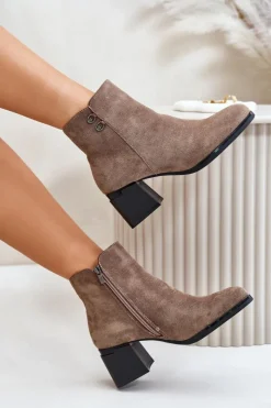 Boto Botki Na Słupku|Brązowe I Beżowe Botki*Botki Damskie Na Słupku Zapinane Na Zamek Ciemnobeżowe Tinamar