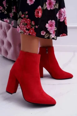 Damskie Boto Botki Damskie na Słupku Zamszowe Czerwone Sharks