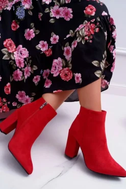 Damskie Boto Botki Damskie na Słupku Zamszowe Czerwone Sharks