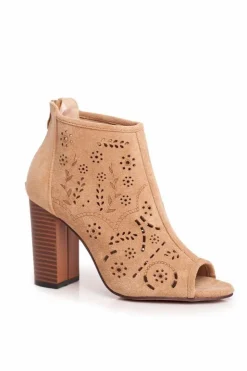 Sale Boto Botki Damskie Na Słupku Zamszowe Ażurowe Beżowe Papillon