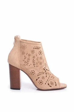 Sale Boto Botki Damskie Na Słupku Zamszowe Ażurowe Beżowe Papillon