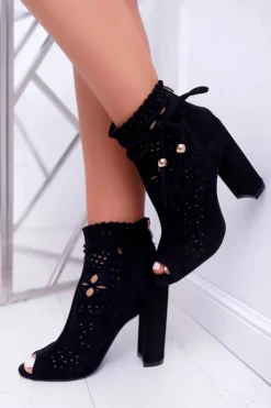 Hot Boto Botki Damskie Na Słupku Zamszowe Czarne Corinne