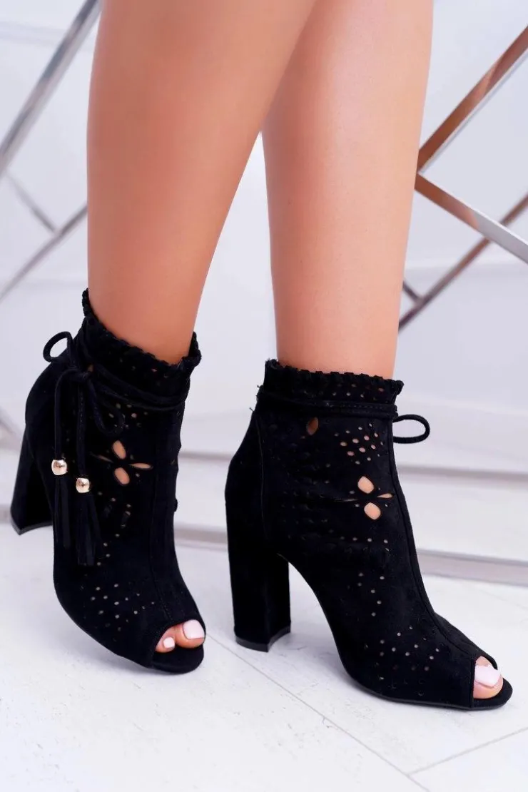 Hot Boto Botki Damskie Na Słupku Zamszowe Czarne Corinne