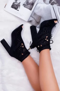 Hot Boto Botki Damskie Na Słupku Zamszowe Czarne Corinne