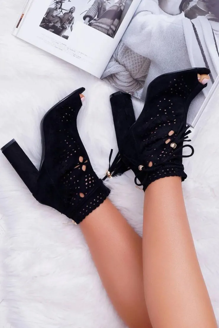 Hot Boto Botki Damskie Na Słupku Zamszowe Czarne Corinne