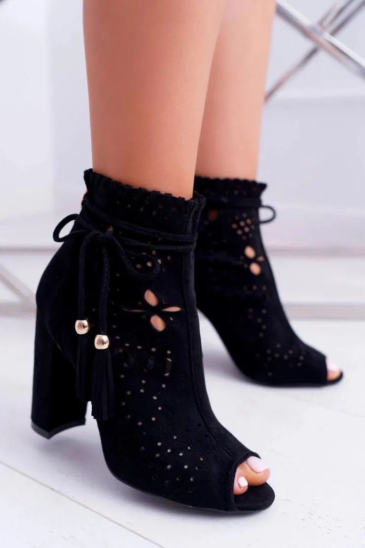 Hot Boto Botki Damskie Na Słupku Zamszowe Czarne Corinne