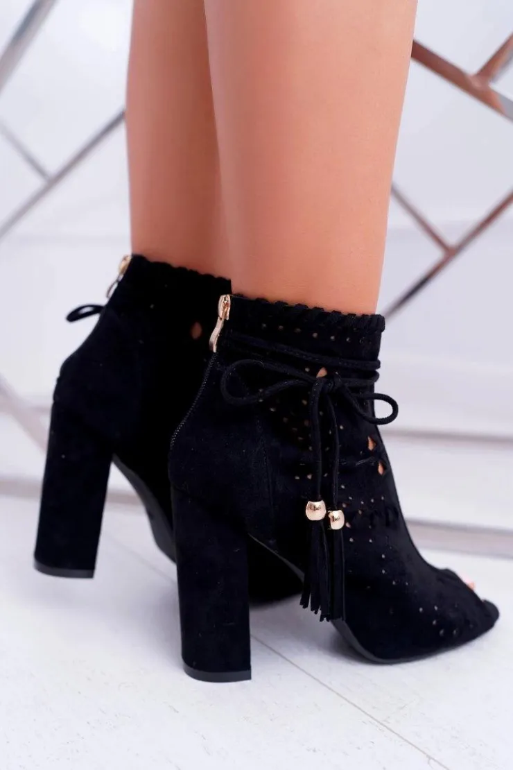 Hot Boto Botki Damskie Na Słupku Zamszowe Czarne Corinne