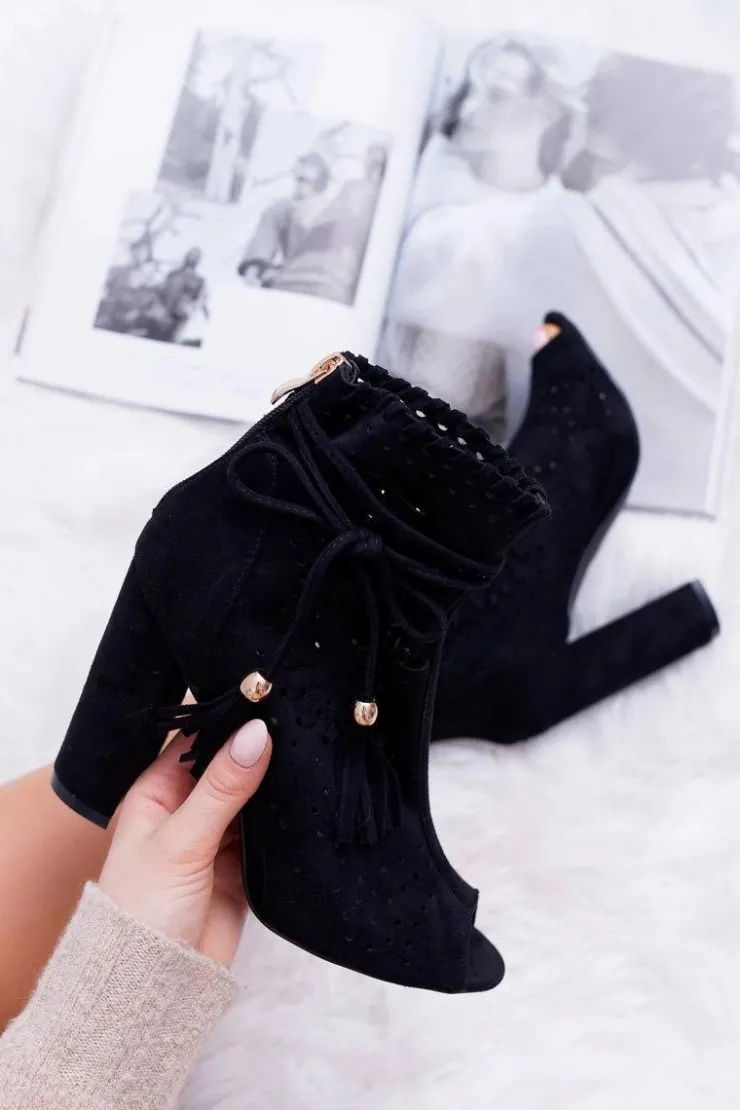 Hot Boto Botki Damskie Na Słupku Zamszowe Czarne Corinne