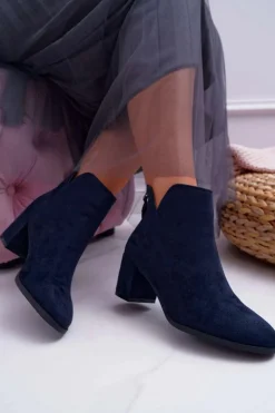 Damskie Buty damskie Vinceza Botki Damskie Na Słupku Zamszowe Granatowe Mimosa