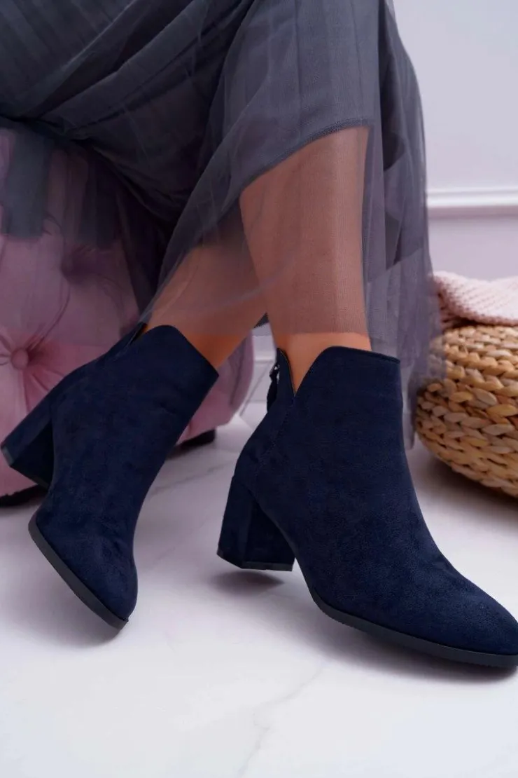 Damskie Buty damskie Vinceza Botki Damskie Na Słupku Zamszowe Granatowe Mimosa