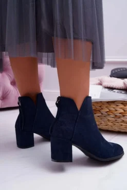 Damskie Buty damskie Vinceza Botki Damskie Na Słupku Zamszowe Granatowe Mimosa