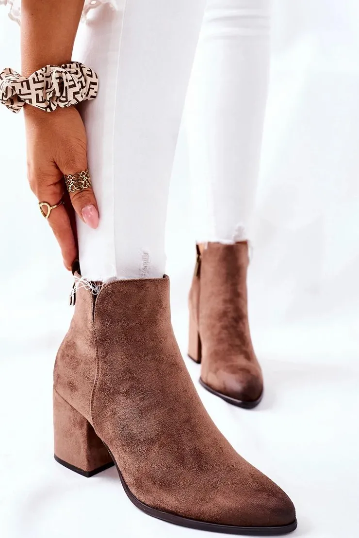 Damskie Buty damskie Vinceza Botki Damskie Na Słupku Zamszowe Beżowe Carrick