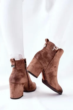 Damskie Buty damskie Vinceza Botki Damskie Na Słupku Zamszowe Beżowe Carrick