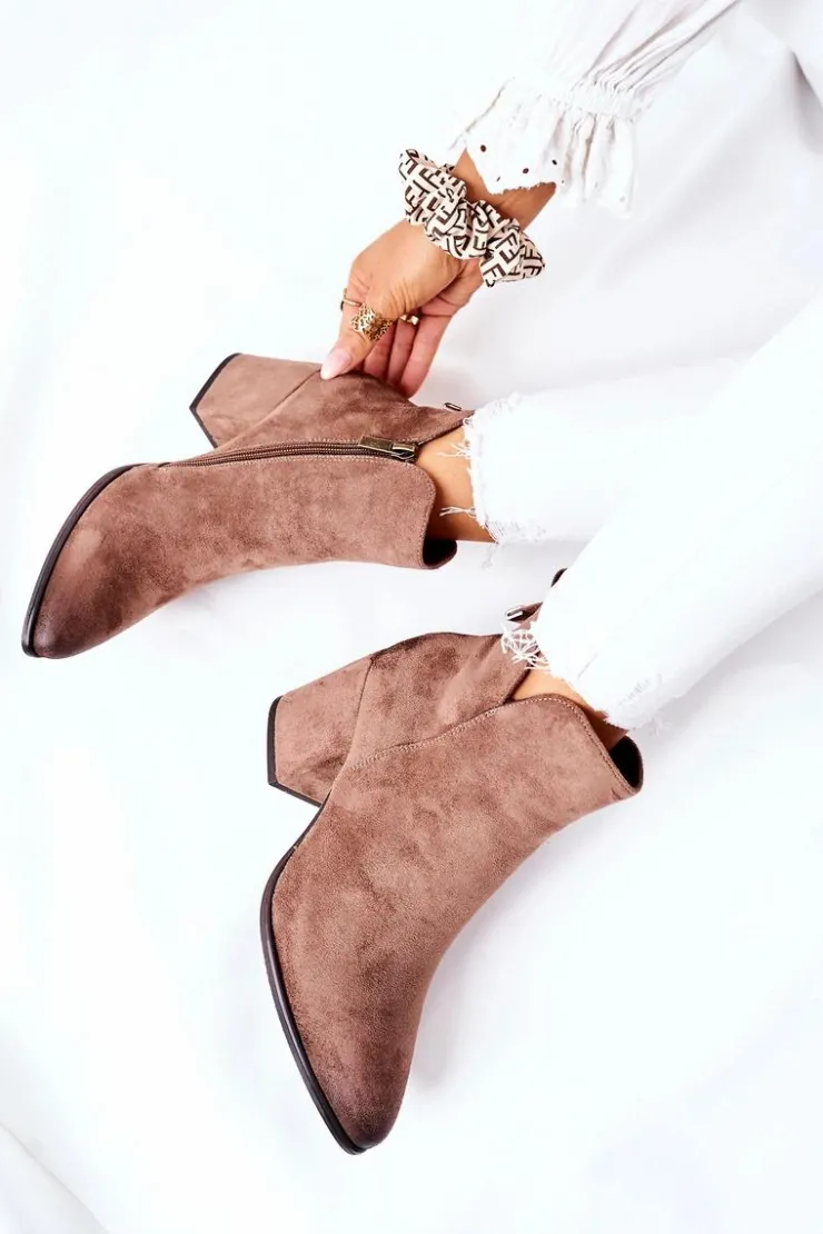 Damskie Buty damskie Vinceza Botki Damskie Na Słupku Zamszowe Beżowe Carrick