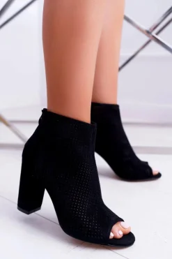 Damskie Boto Botki Damskie Na Słupku Zamszowe Czarne Jessin