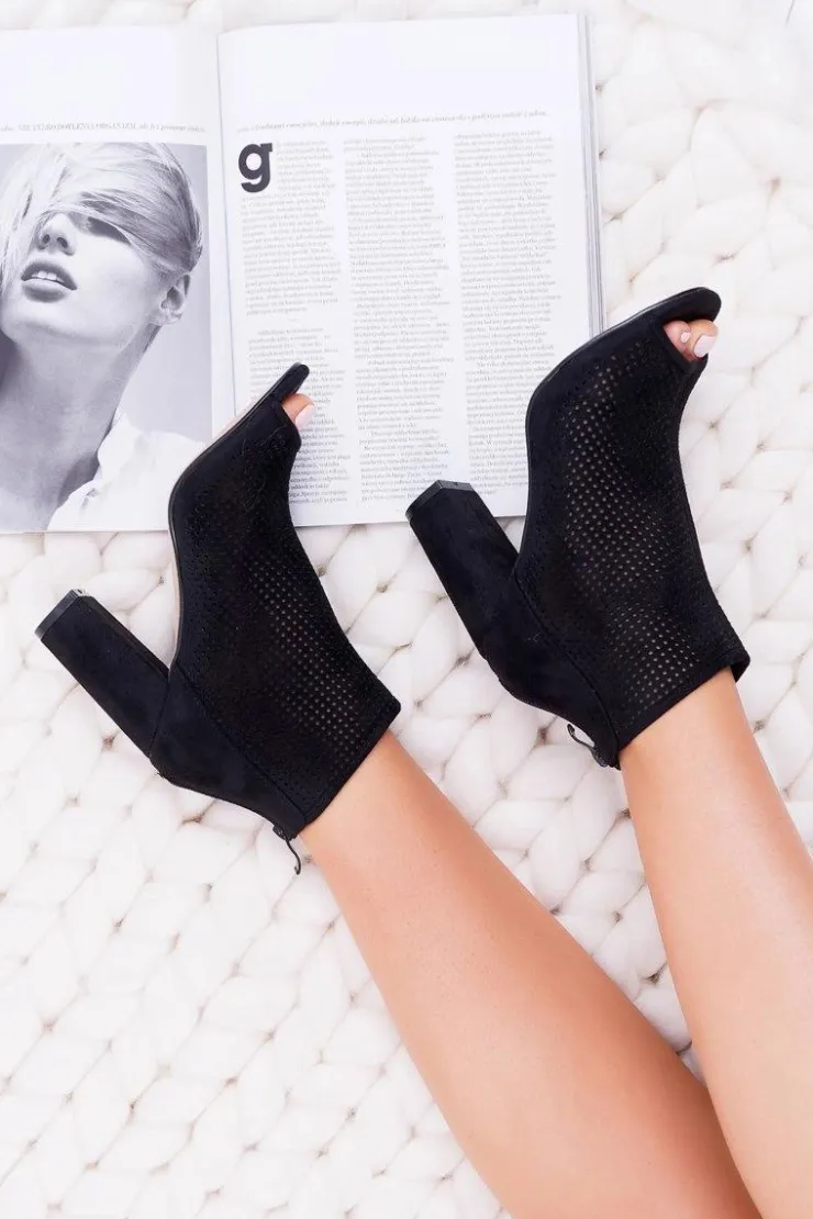 Damskie Boto Botki Damskie Na Słupku Zamszowe Czarne Jessin