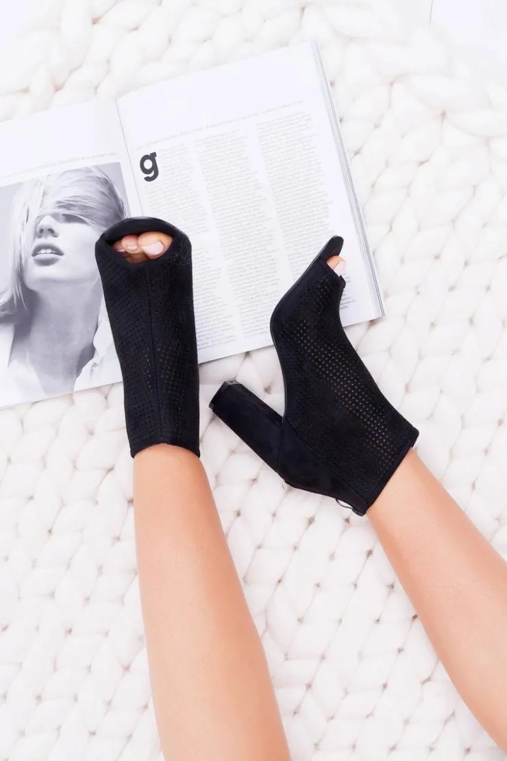 Damskie Boto Botki Damskie Na Słupku Zamszowe Czarne Jessin