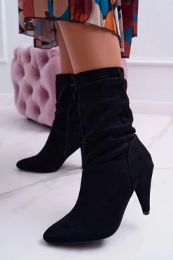 Discount Boto Botki Damskie Na Słupku Za Kostkę Ocieplane Czarne Temma