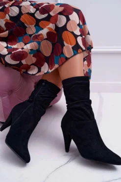 Discount Boto Botki Damskie Na Słupku Za Kostkę Ocieplane Czarne Temma