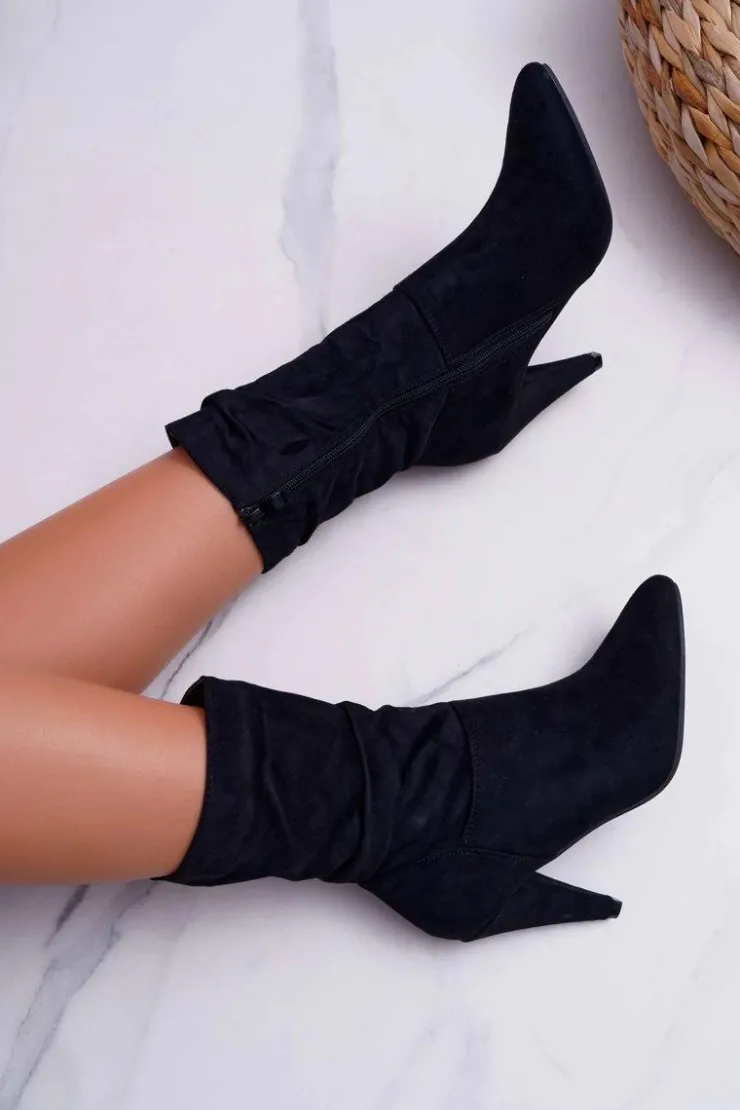 Discount Boto Botki Damskie Na Słupku Za Kostkę Ocieplane Czarne Temma