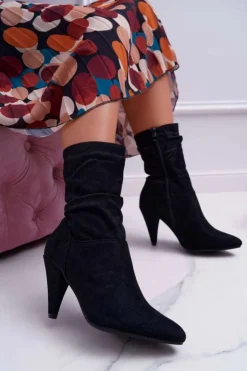 Discount Boto Botki Damskie Na Słupku Za Kostkę Ocieplane Czarne Temma