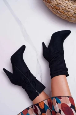 Discount Boto Botki Damskie Na Słupku Za Kostkę Ocieplane Czarne Temma