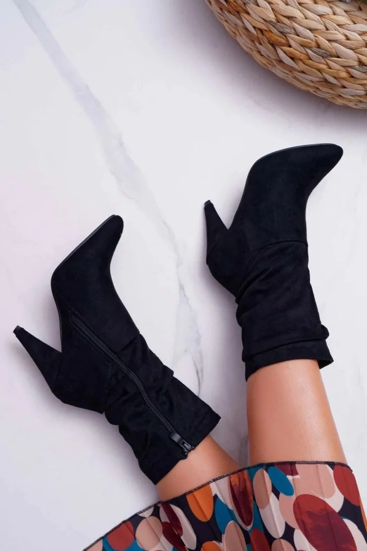 Discount Boto Botki Damskie Na Słupku Za Kostkę Ocieplane Czarne Temma