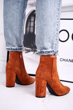 Damskie Boto Botki Damskie na Słupku Zamszowe Camel Sharks