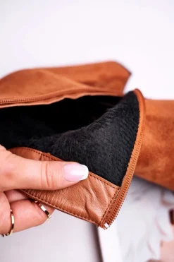 Damskie Boto Botki Damskie na Słupku Zamszowe Camel Sharks