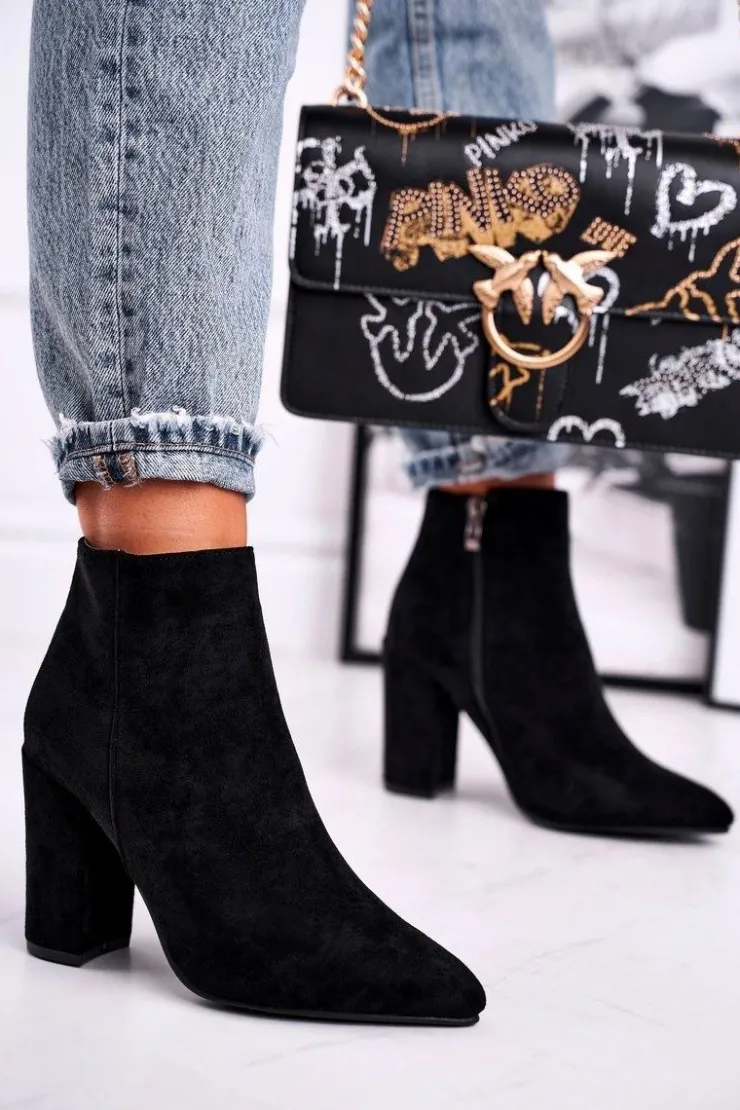 Hot Boto Botki Damskie na Słupku Zamszowe Czarne Sharks