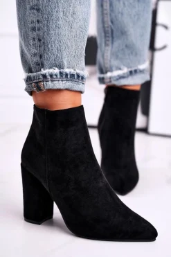 Hot Boto Botki Damskie na Słupku Zamszowe Czarne Sharks